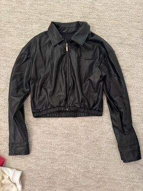 Cropped Black Faux Leather Zip Jacket